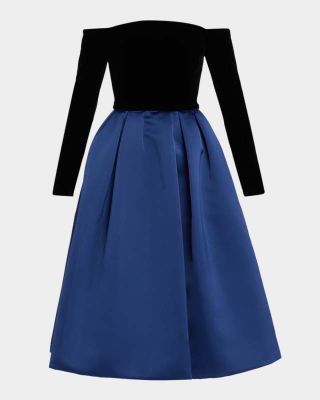 Bicolor Off-Shoulder Midi Dress